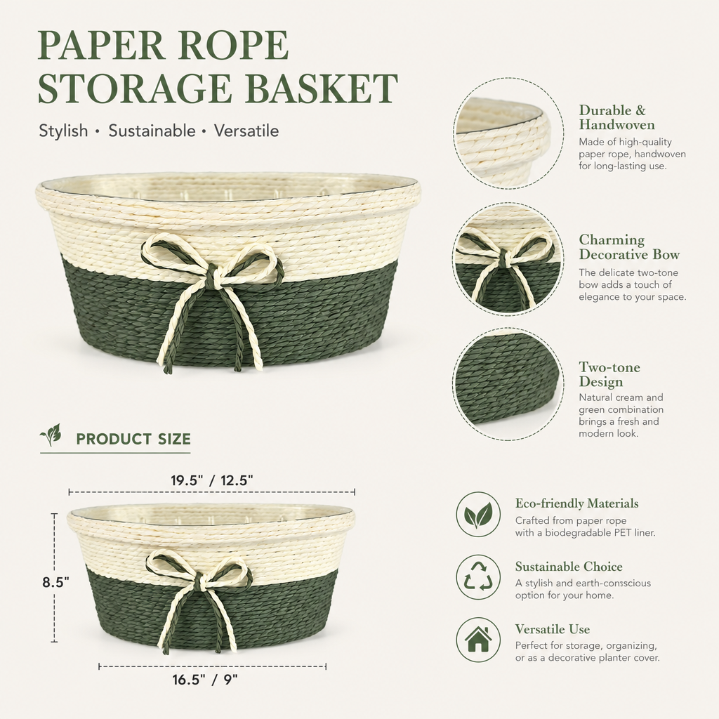 Handwoven Paper Rope Storage Basket – Eco-Friendly & Durable Organizer