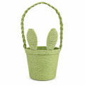 Handwoven Green Bunny Basket with Handle – Kids Storage & Easter Gift Basket