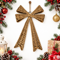 Handwoven Wicker Bow Wall Hanging – Natural Rustic Holiday & Home Décor