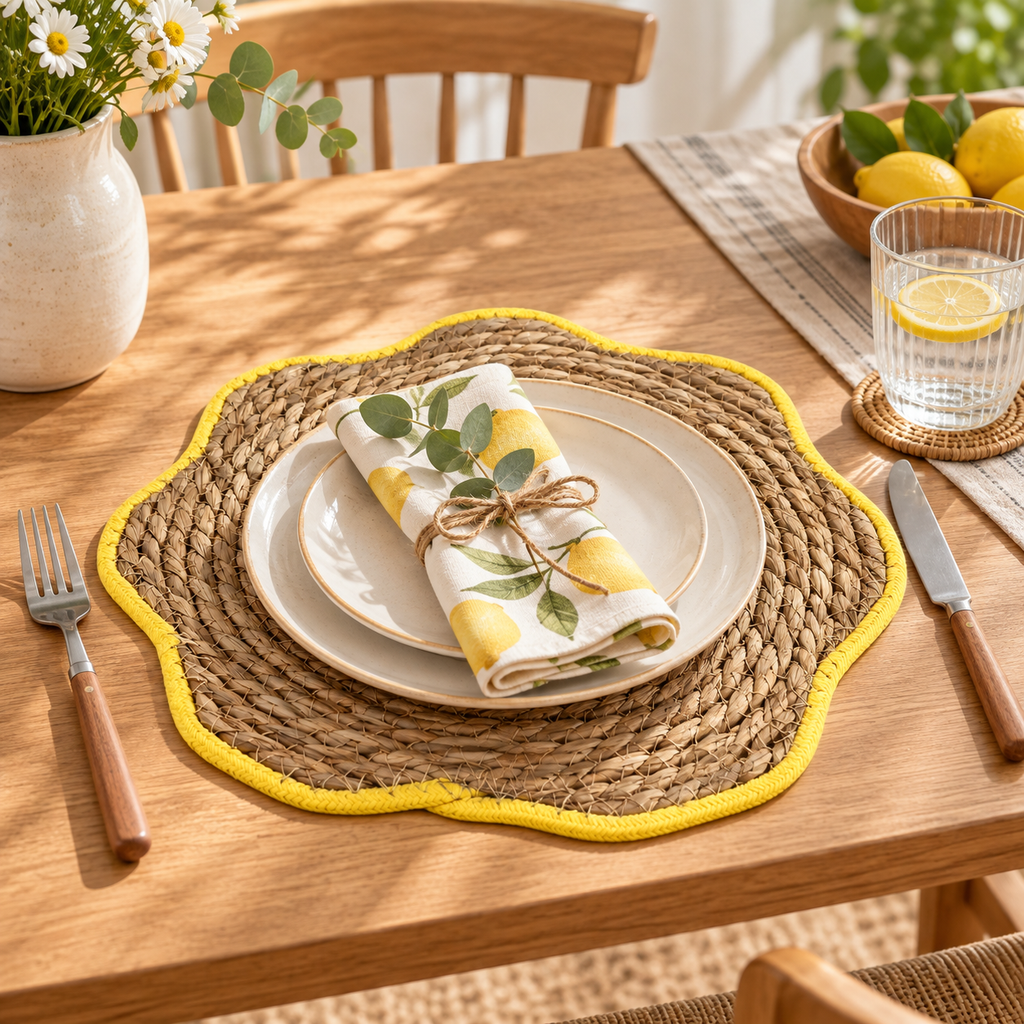 Handwoven Natural Fiber Placemat – Rustic Table Mat for Dining & Home Décor