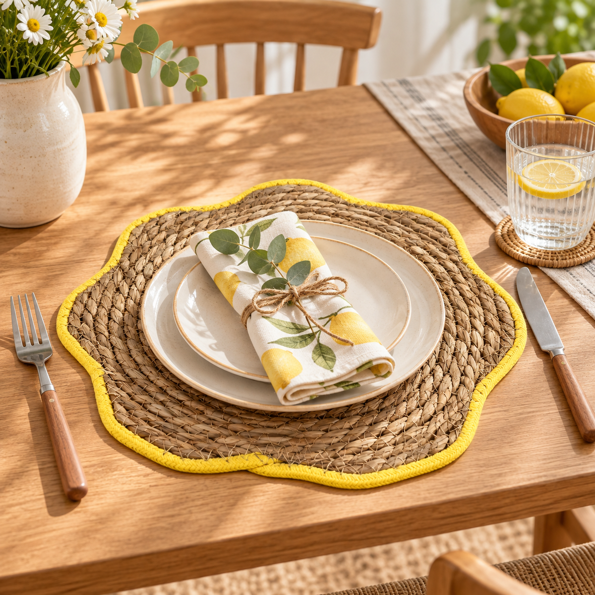 Handwoven Natural Fiber Placemat – Rustic Table Mat for Dining & Home Décor