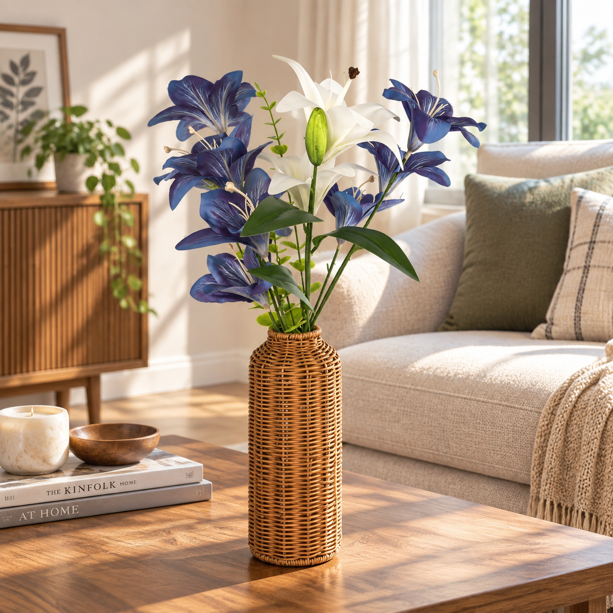 Handwoven PE+PP Wicker Vase – Decorative Rattan-Style Flower Vase for Home Décor
