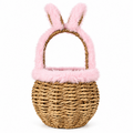 Handwoven Bunny Basket with Pink Faux Fur Trim – Kids Easter Gift & Storage Basket