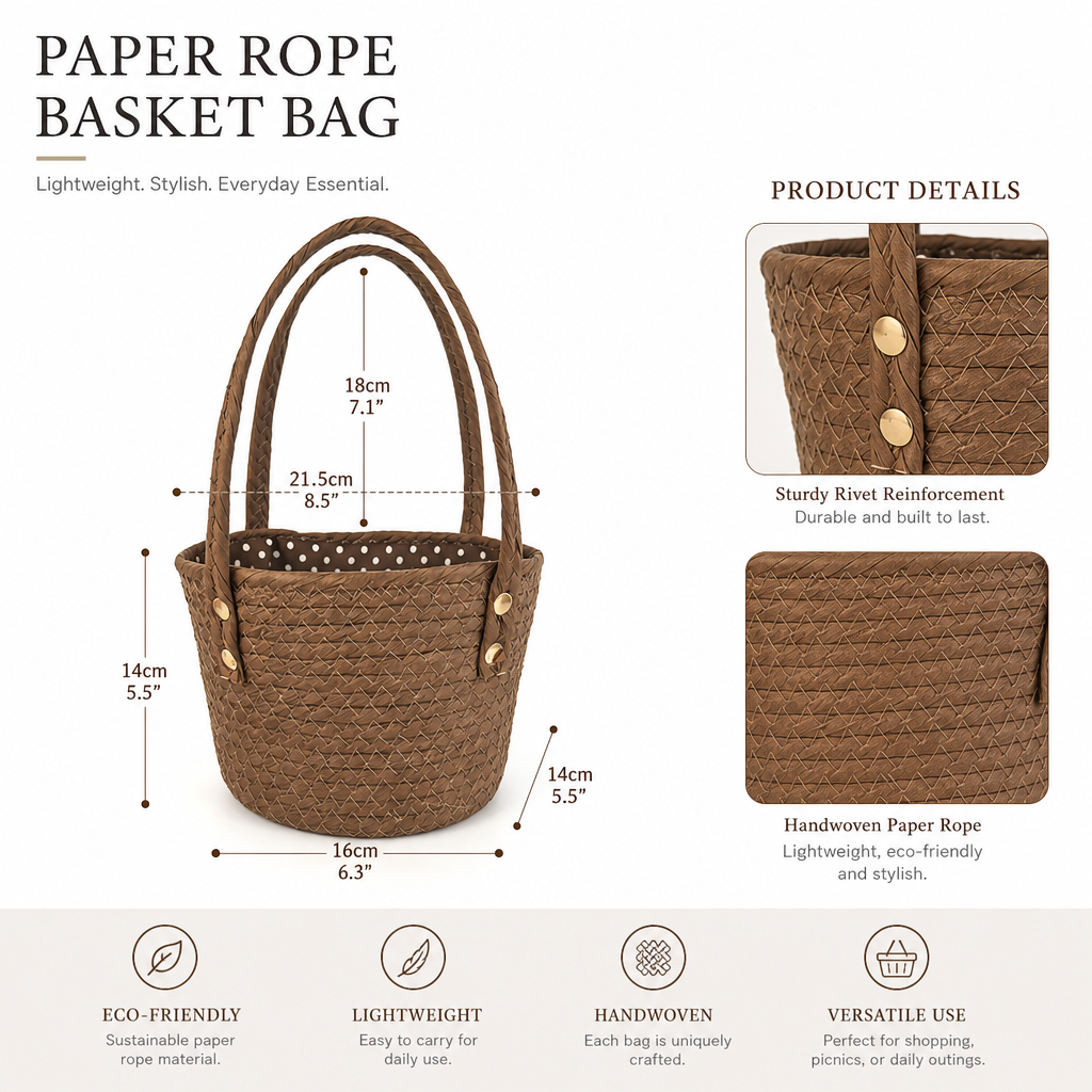 Custom Handmade Paper Rope Basket Bag | Eco-Friendly Woven Basket Manufacturer