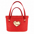Custom Red Paper Rope Gift Basket with Heart Detail | Handmade Woven Gift Tote for Holiday & Special Occasions