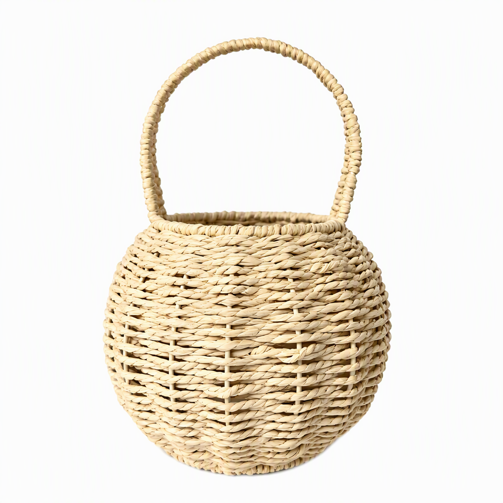 Custom Natural Paper Rope Gift Basket with Round Woven Design & Handle | Handmade Gift Basket for Holidays & Special Occasions