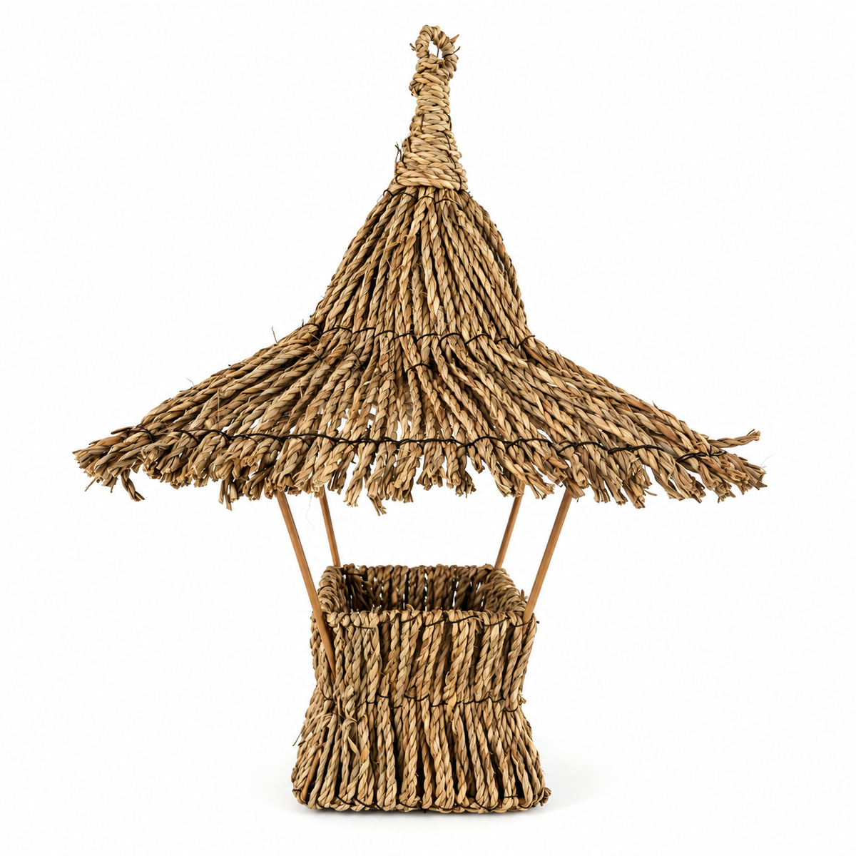 Rustic Handwoven Seagrass Basket with Decorative Canopy for Floral & Gift Display