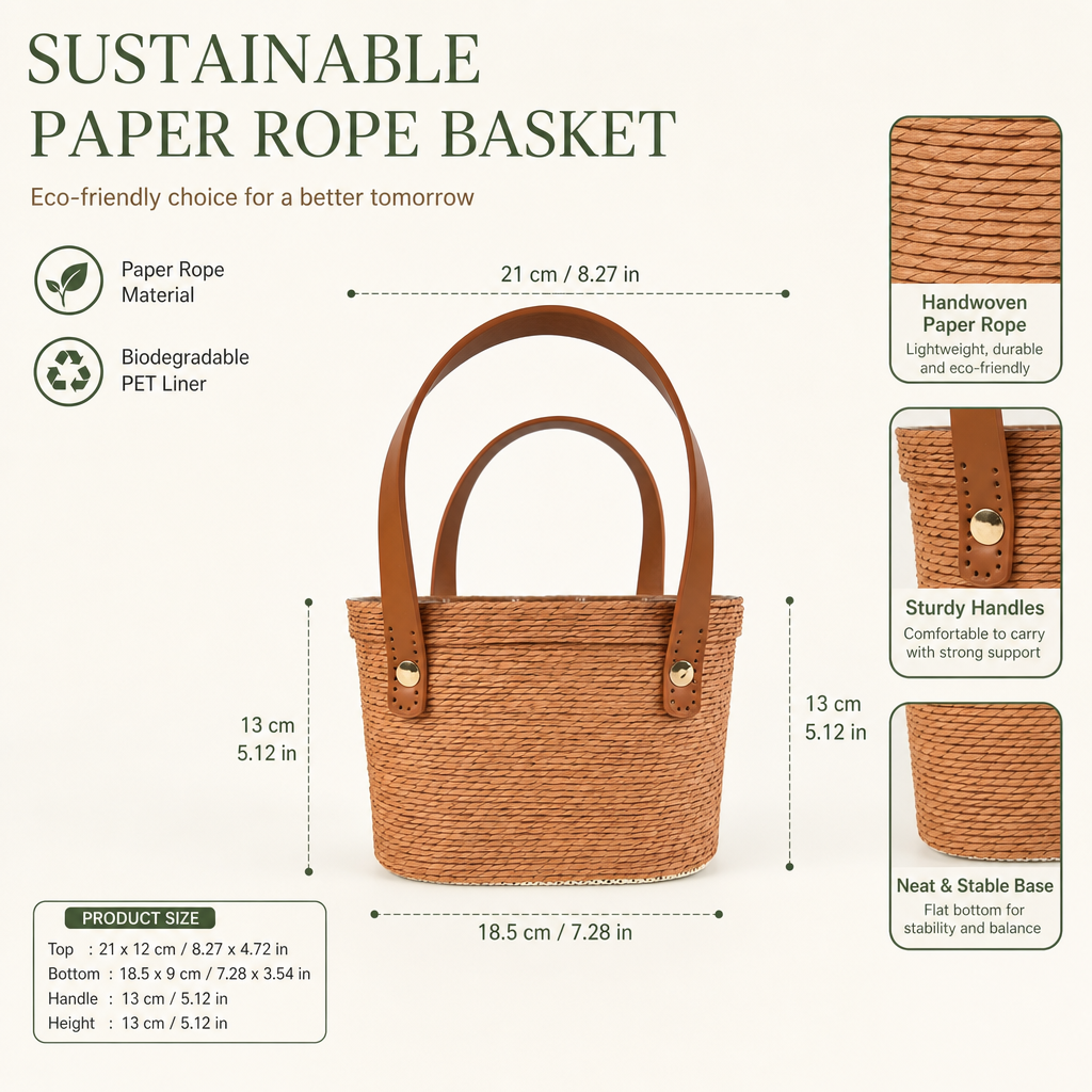 Custom Handmade Paper Rope Basket | Eco-Friendly Woven Gift Basket