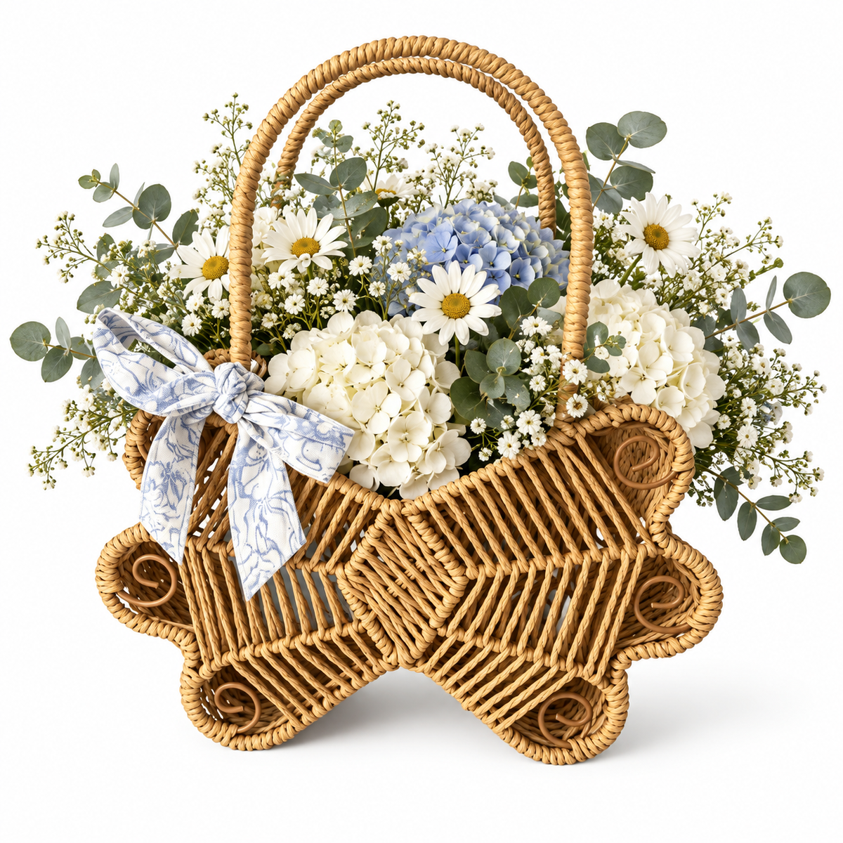 Custom Handmade Paper Rope Woven Gift Basket with Fabric Bow | Eco-Friendly Holiday Gift Basket