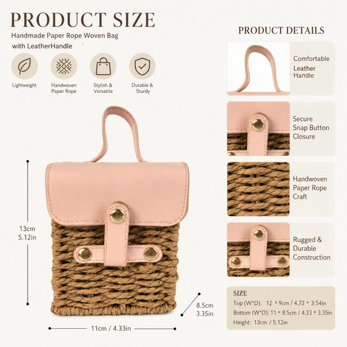 Custom Handmade Paper Rope Gift Basket | Woven Basket with Leather Handle