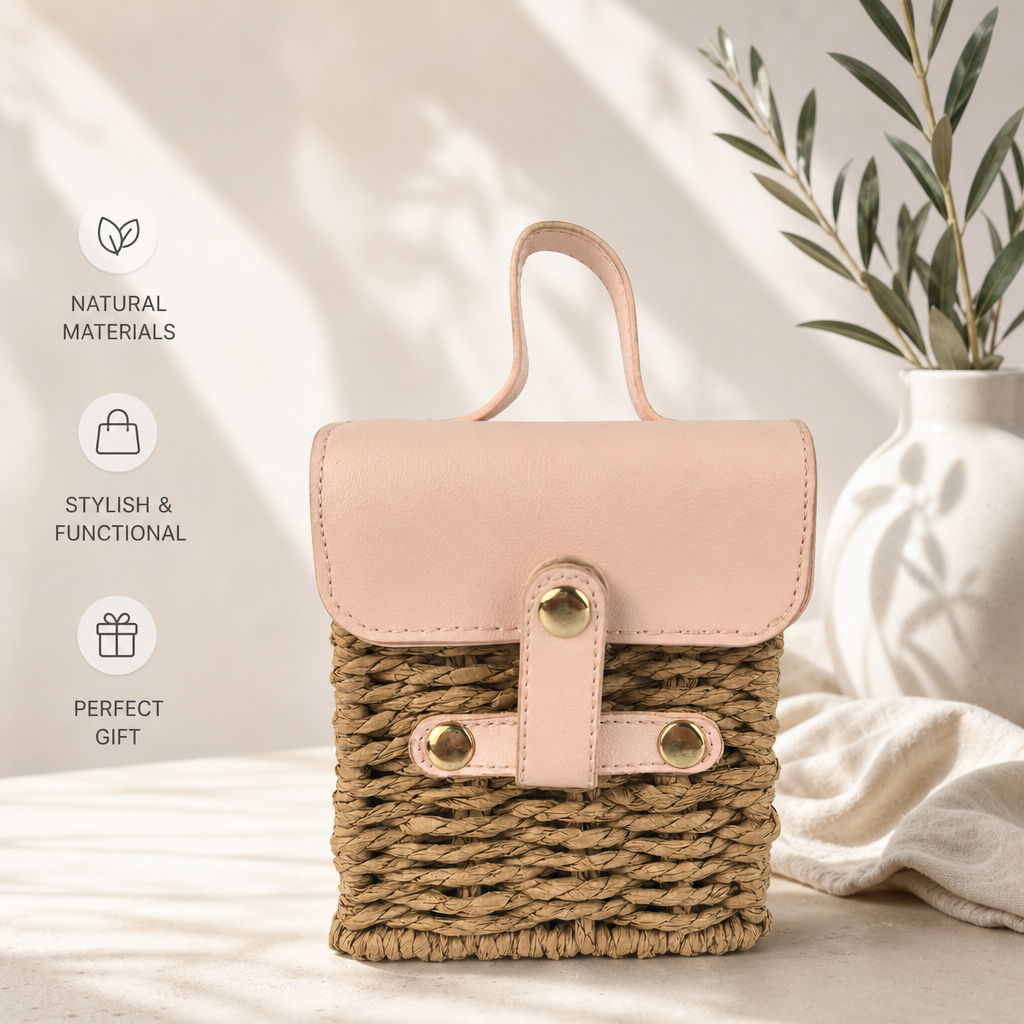Custom Handmade Paper Rope Gift Basket | Woven Basket with Leather Handle