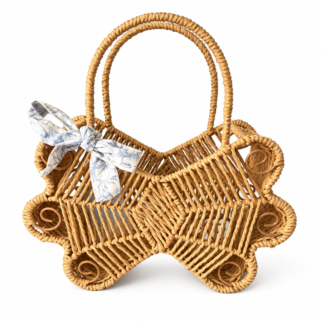 Custom Handmade Paper Rope Woven Gift Basket with Fabric Bow | Eco-Friendly Holiday Gift Basket