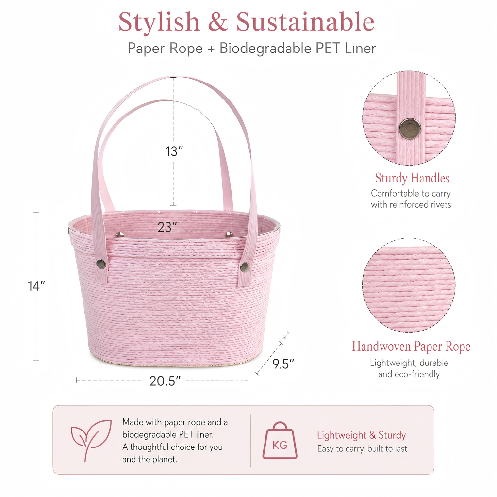 Custom Handmade Paper Rope Gift Basket | Eco-Friendly Woven Basket with PET Liner