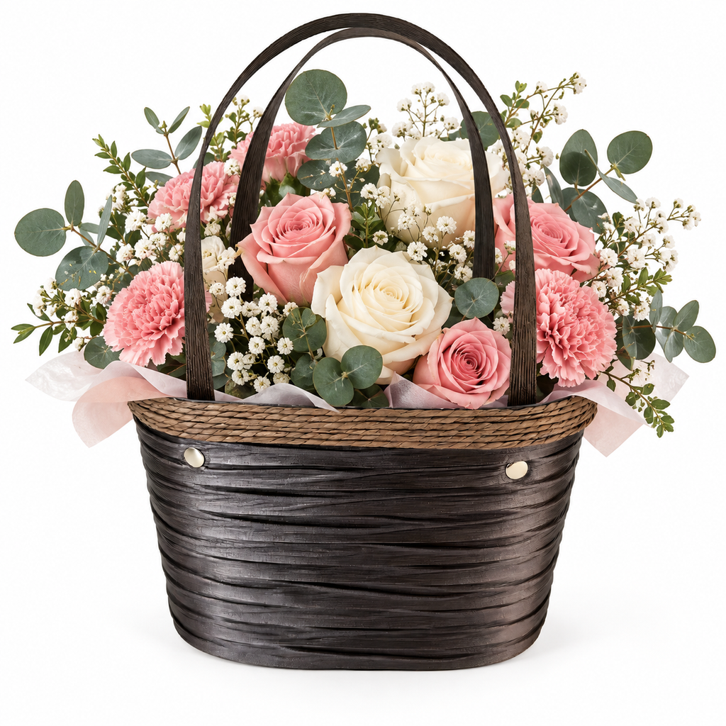 Custom Black PE+PP Rattan Hanging Gift Basket with Woven Design | Durable & Lightweight Basket for Gifts & Storage