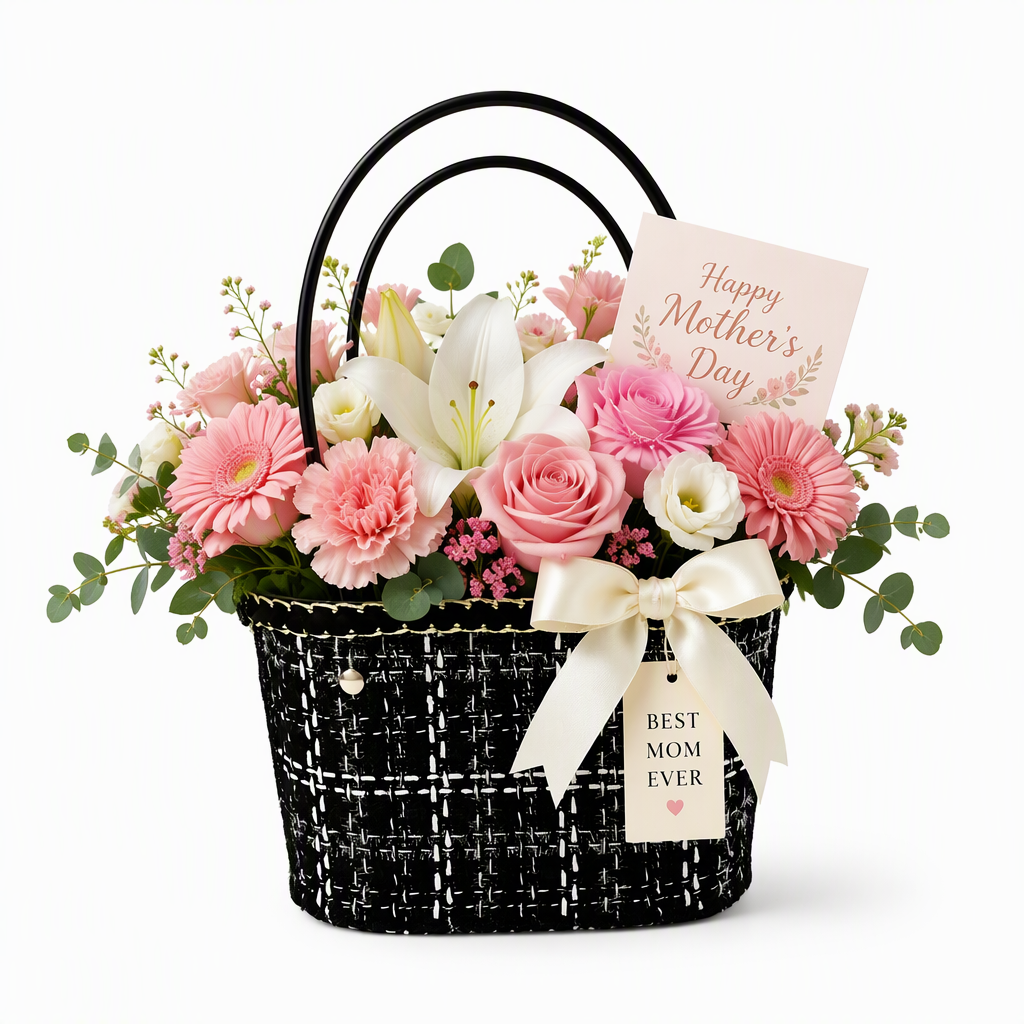 Custom Black Fabric & PET Hanging Gift Basket | Elegant Woven Basket with Sturdy Handles