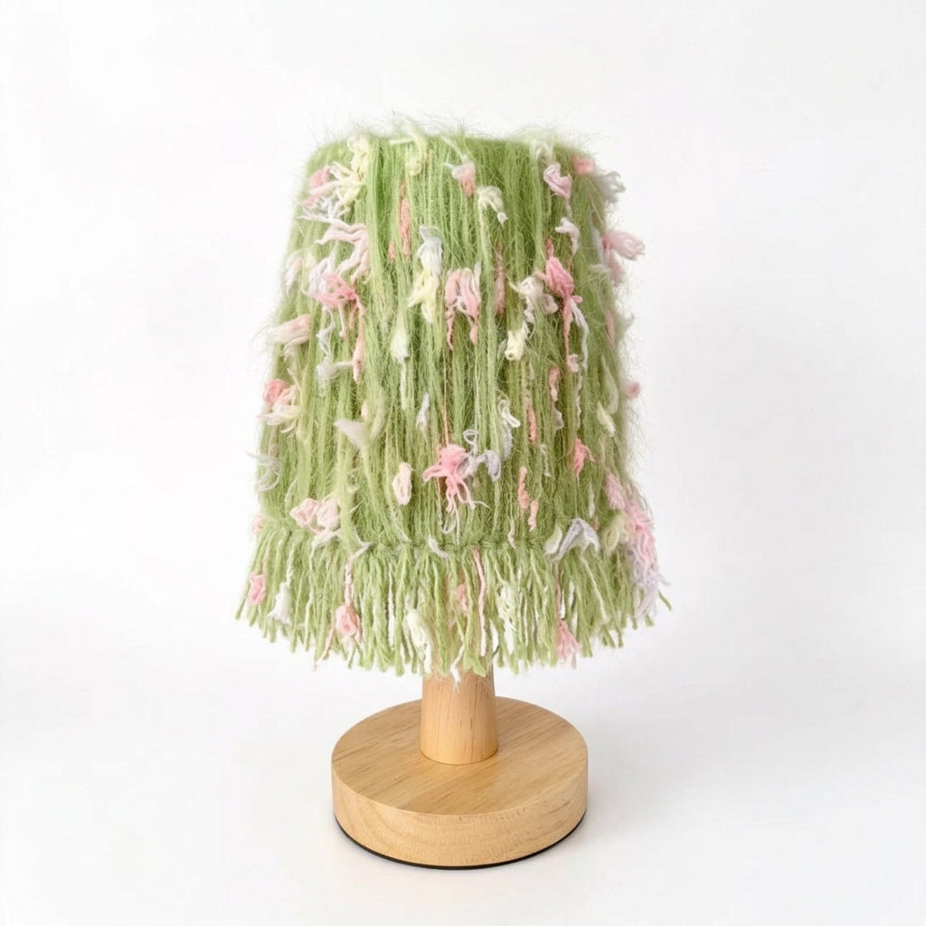 Green Cotton Rope Table Lamp with Iron Frame & Wooden Base – 25 cm Decorative Lamp