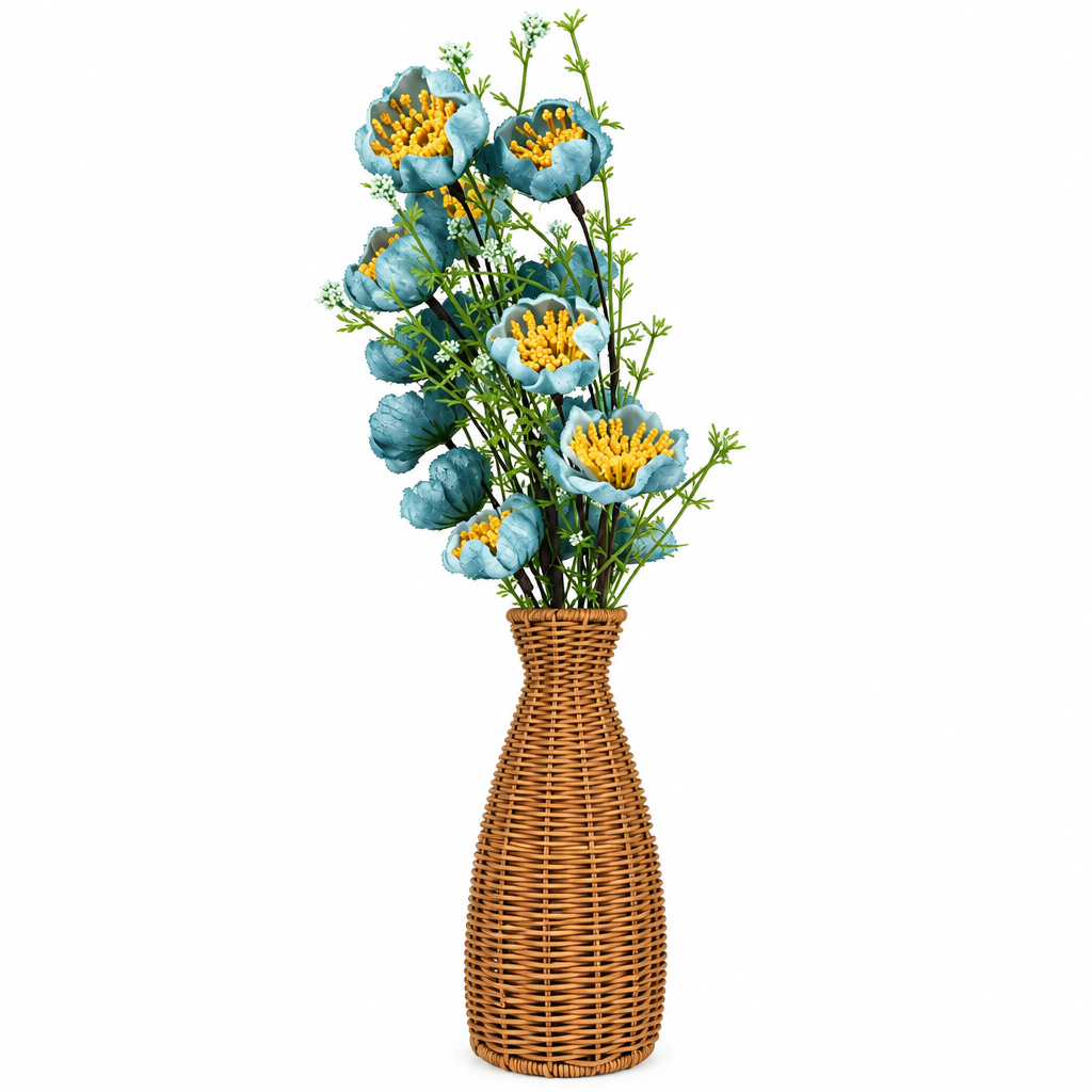 Handwoven-Style Plastic Rattan Vase Basket – Durable Floral Arrangement & Home Decor