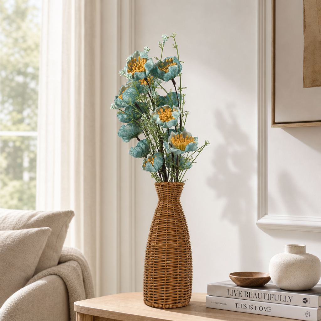 Handwoven-Style Plastic Rattan Vase Basket – Durable Floral Arrangement & Home Decor