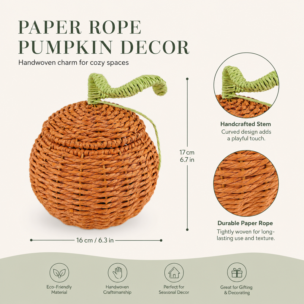 Decorative Woven Pumpkin Storage Basket with Lid for Fall & Halloween Décor