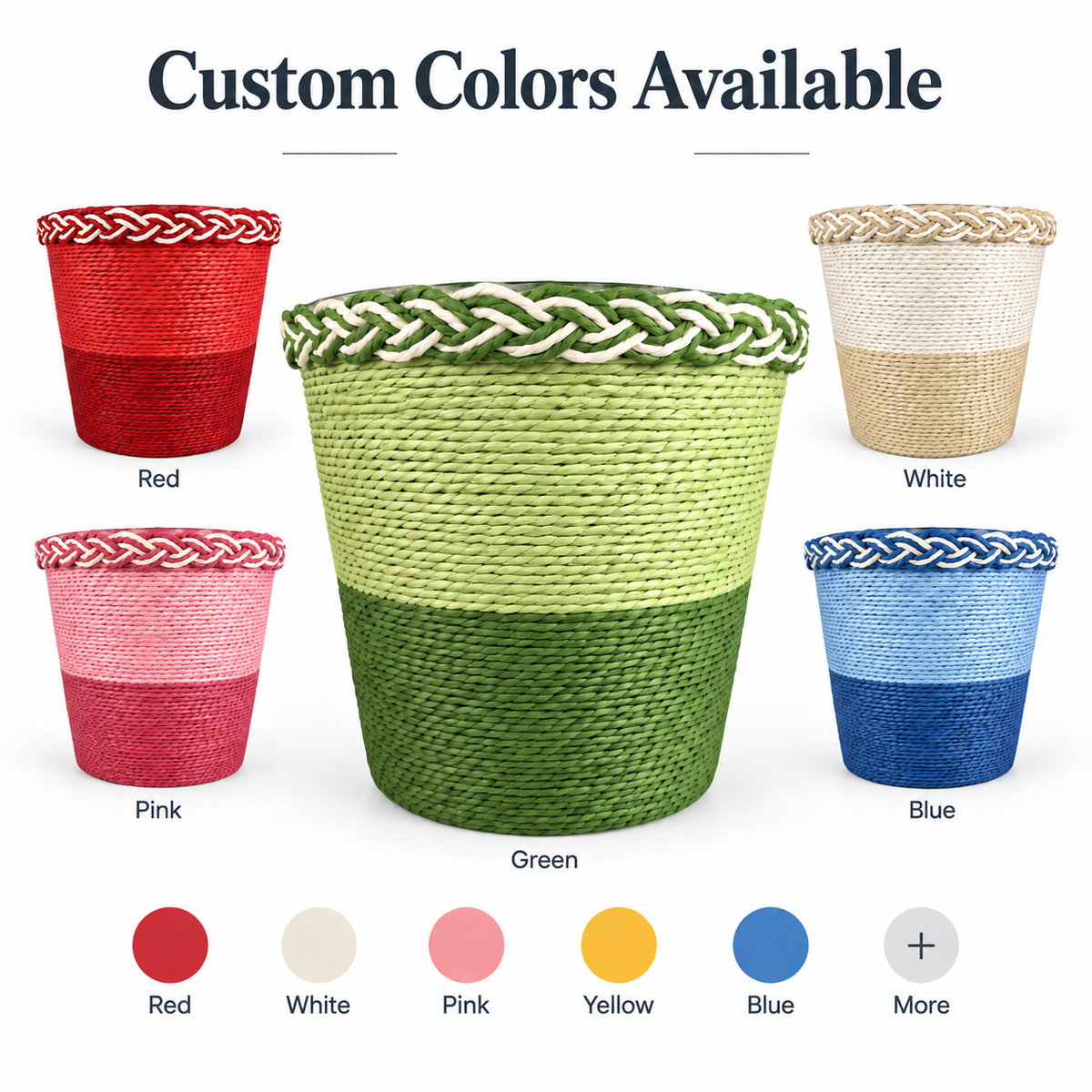 Handwoven Green Storage Basket, Natural Eco-Friendly Home Organizer, Multipurpose Decorative Woven Basket