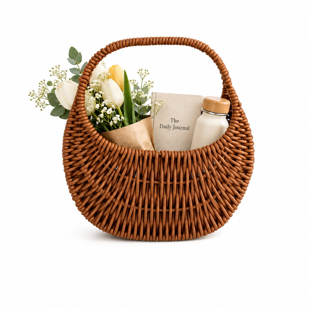 Handwoven PE & PP Mini Tote Basket – Lightweight Water-Resistant Gift Basket with Stylish Handle, Reusable Storage & Gift Basket, Custom Size & Color
