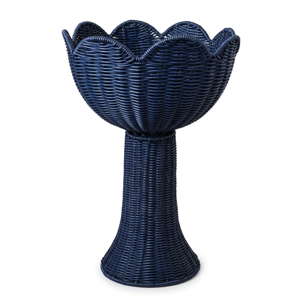 Blue Faux Rattan Storage Basket with Iron Frame – 32.5 × 55 cm Decorative Display Basket