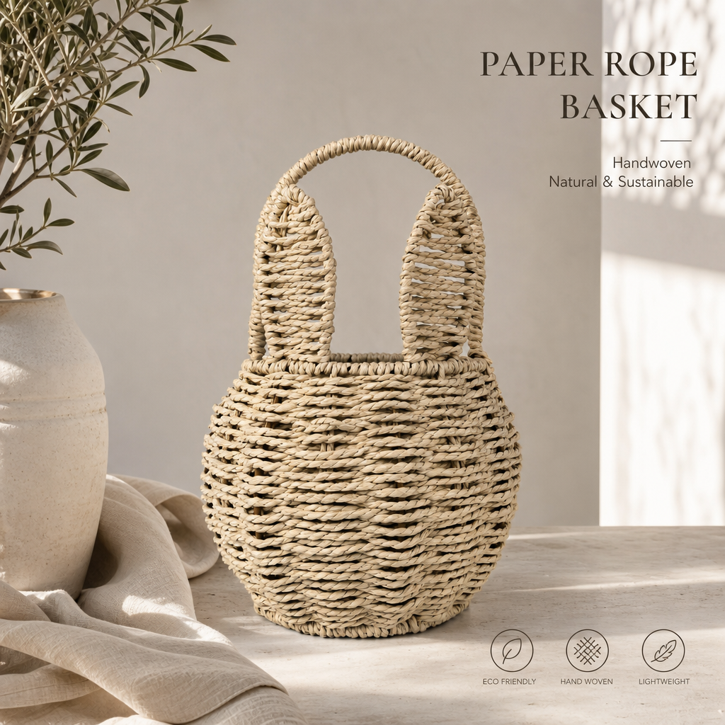 Handwoven Bunny Ear Basket with Handle – Natural Kids Gift & Easter Storage Basket