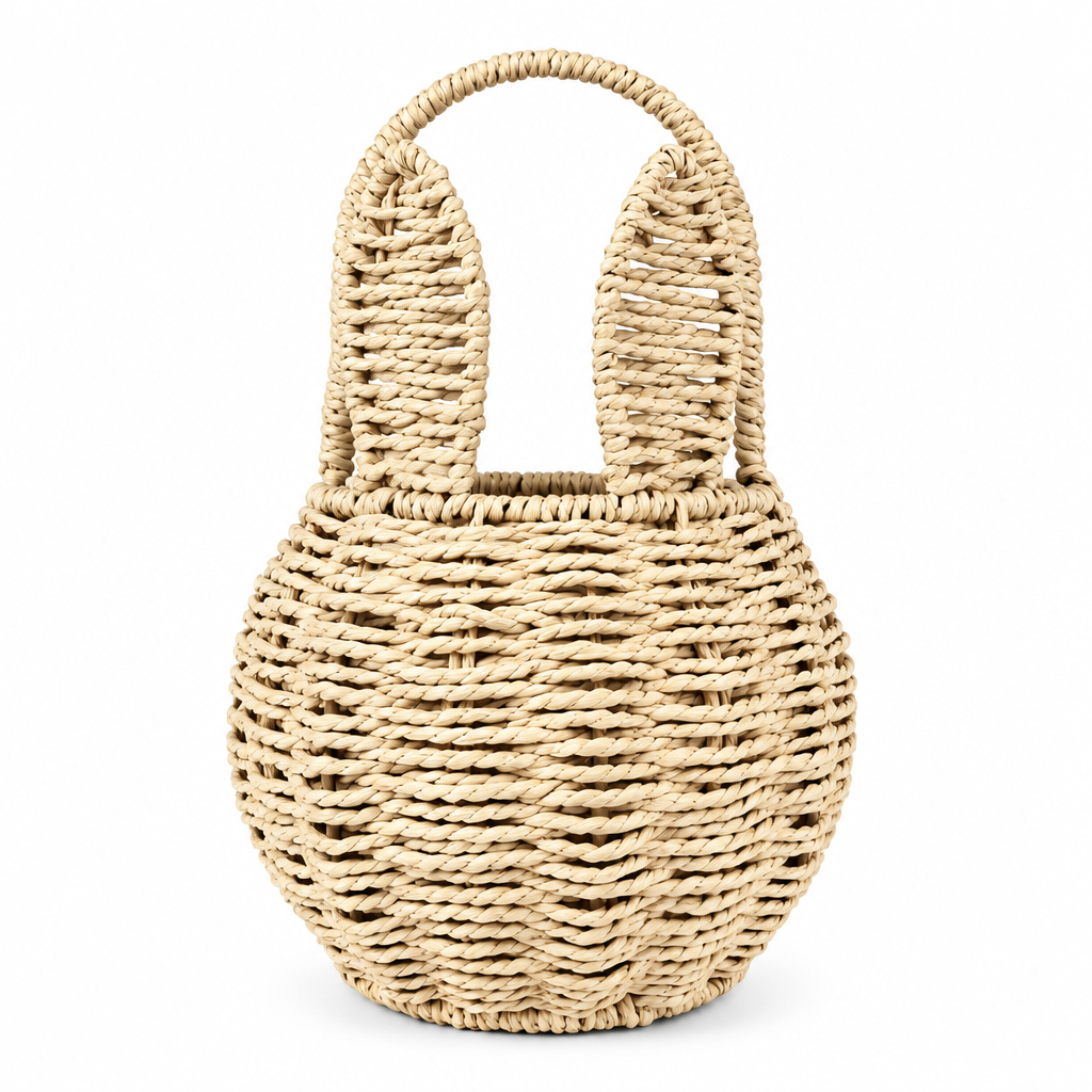 Handwoven Bunny Ear Basket with Handle – Natural Kids Gift & Easter Storage Basket