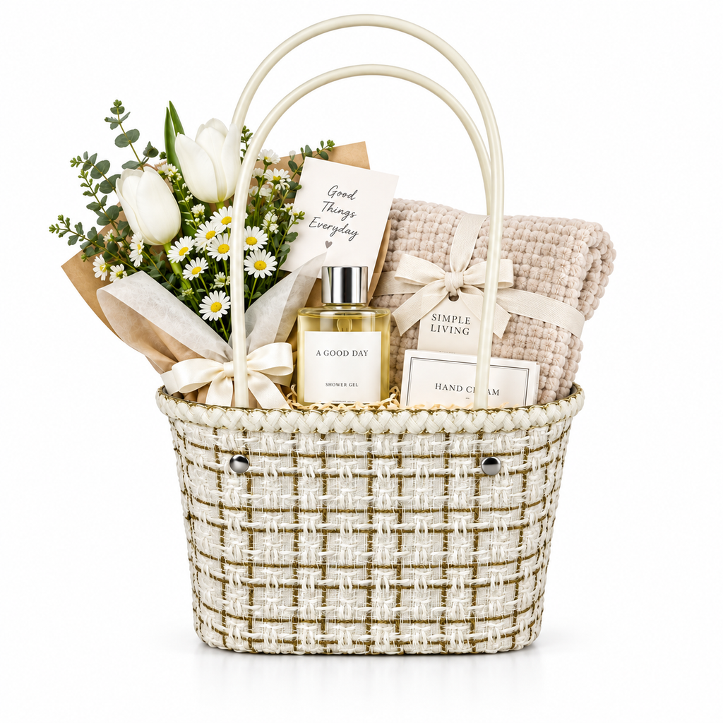 Custom Tweed Basket Bag with Biodegradable PET Inner Shell – Stylish & Sustainable Gift Basket
