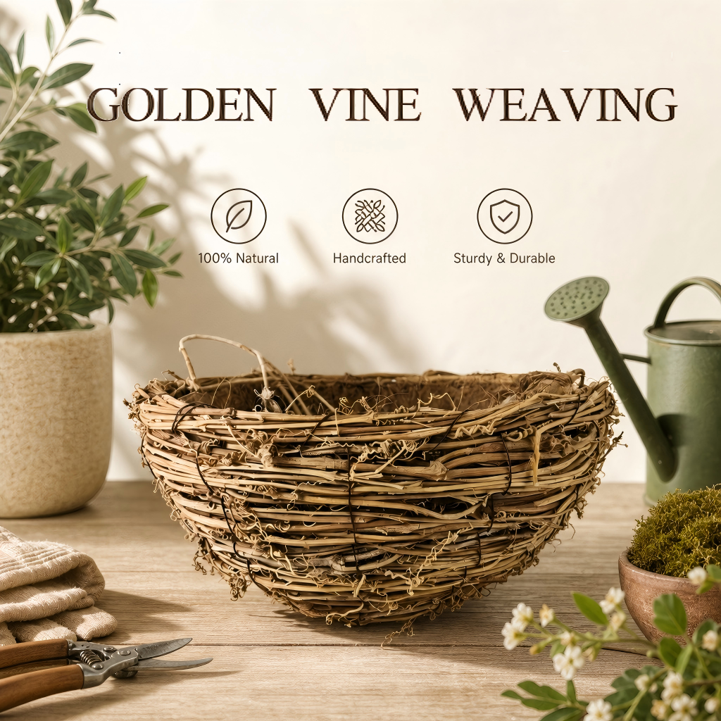 Handwoven Natural Vine Bird Nest Basket – Rustic Home Décor & Floral Display