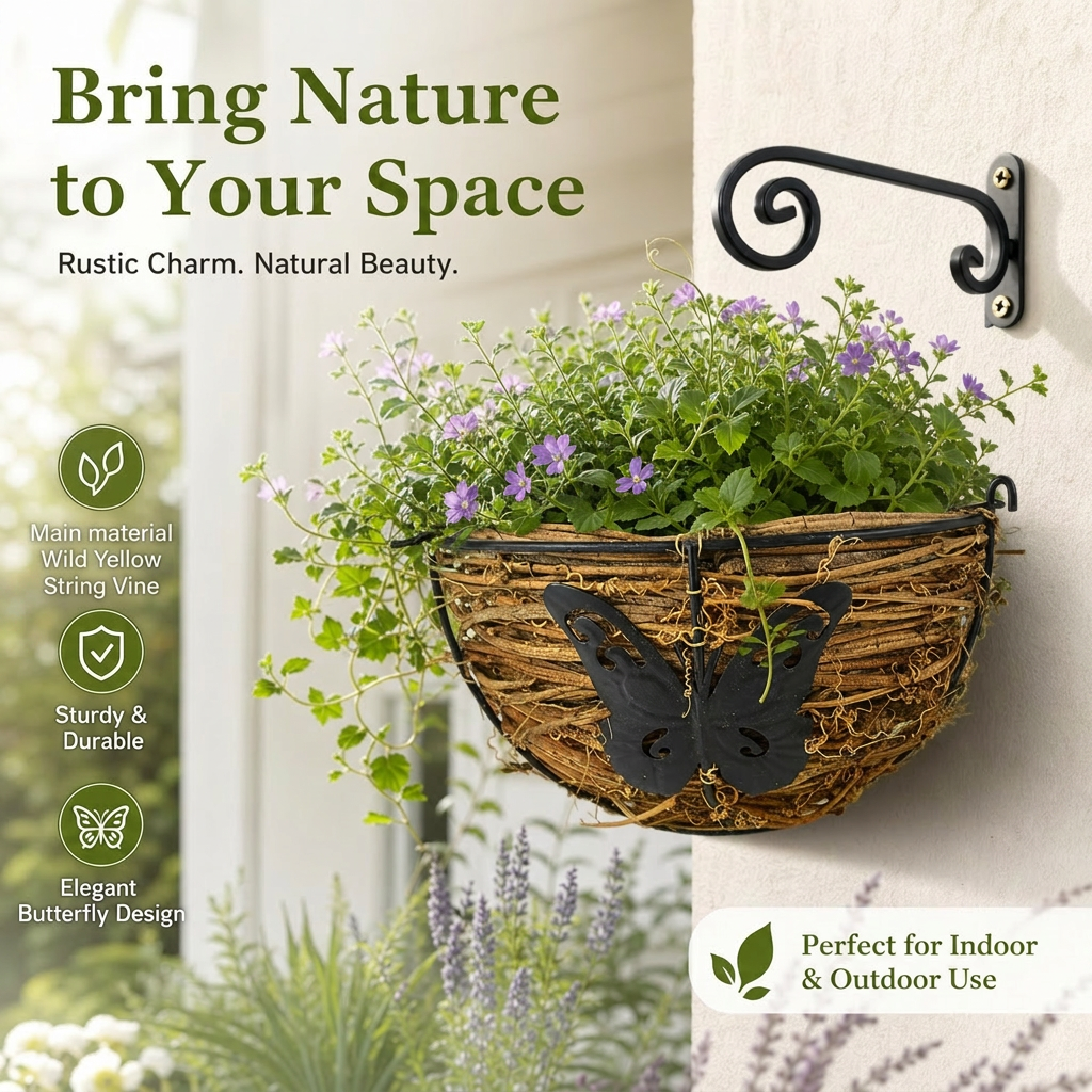 Handwoven Natural Vine Wall Basket – Rustic Hanging Planter & Home Déco