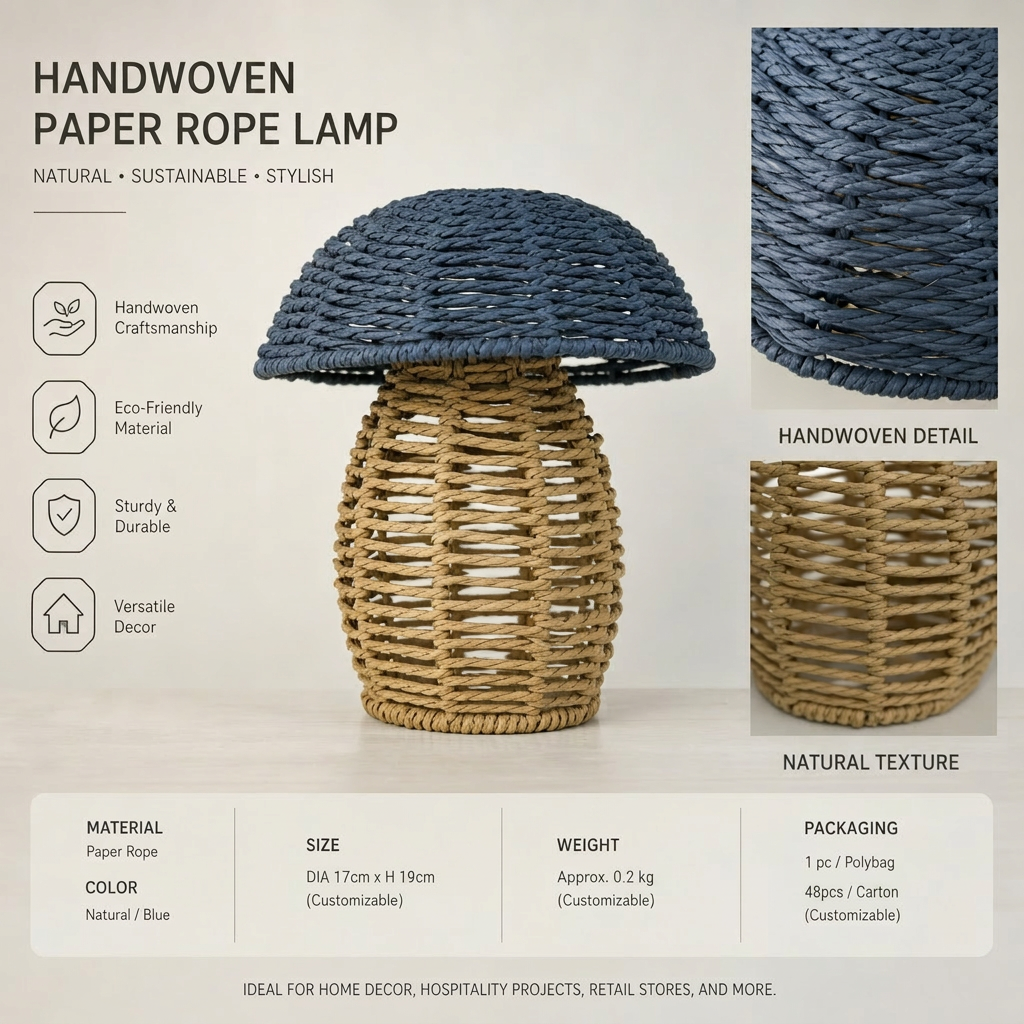Handwoven Paper Rope Table Lamp – Natural & Sustainable Decorative Lighting
