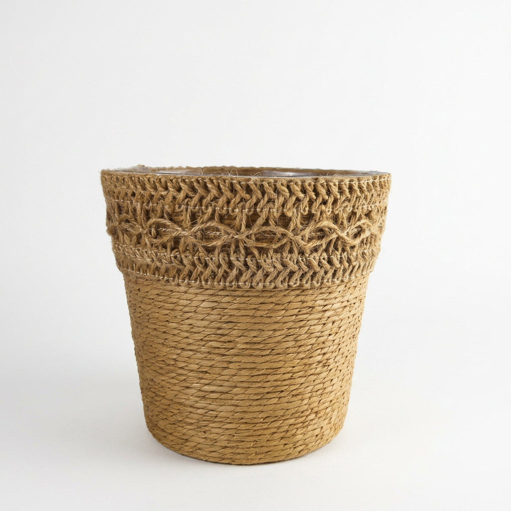 Eco-Friendly Paper Rope Planter Basket with Biodegradable PET Inner Pot & Jute Lace Trim