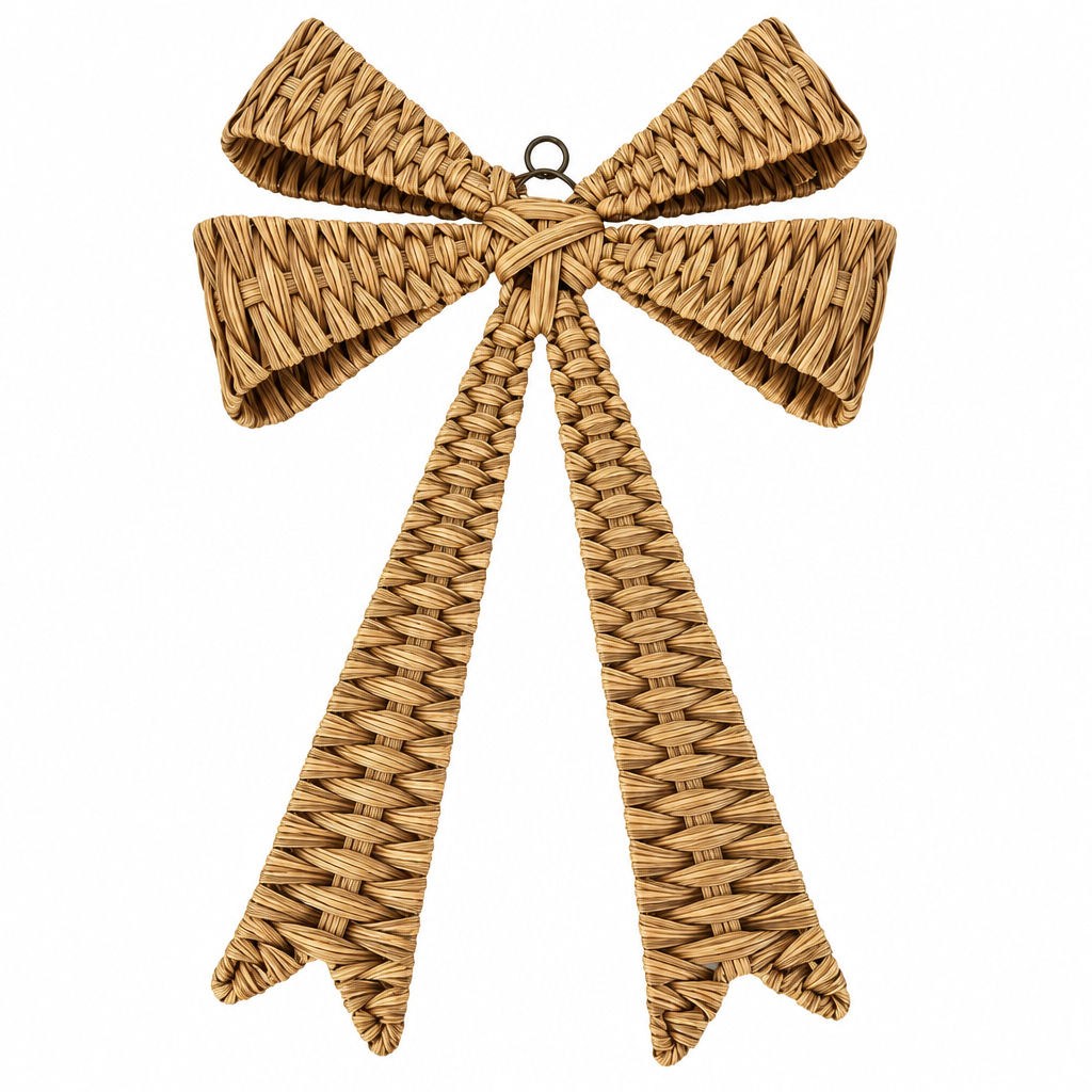 Handwoven Wicker Bow Wall Hanging – Natural Rustic Holiday & Home Décor