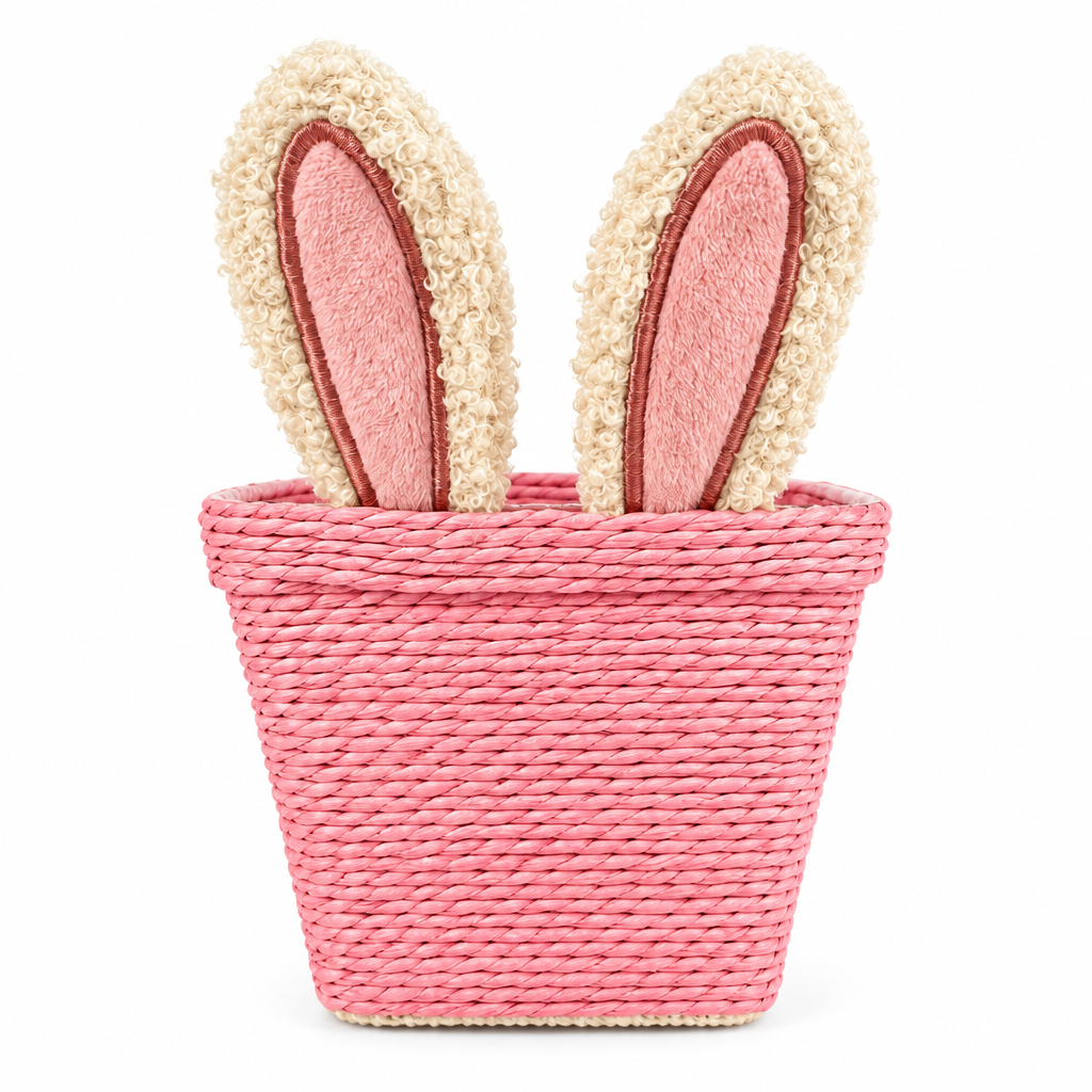 Cute Pink Woven Bunny Basket for Easter Gifts, Kids Room & Holiday Décor
