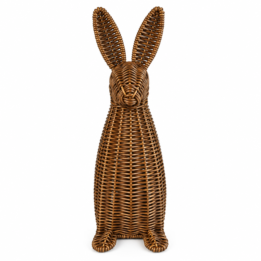 Handwoven PE+PP Rattan Rabbit Figurine – Decorative Bunny Home Décor