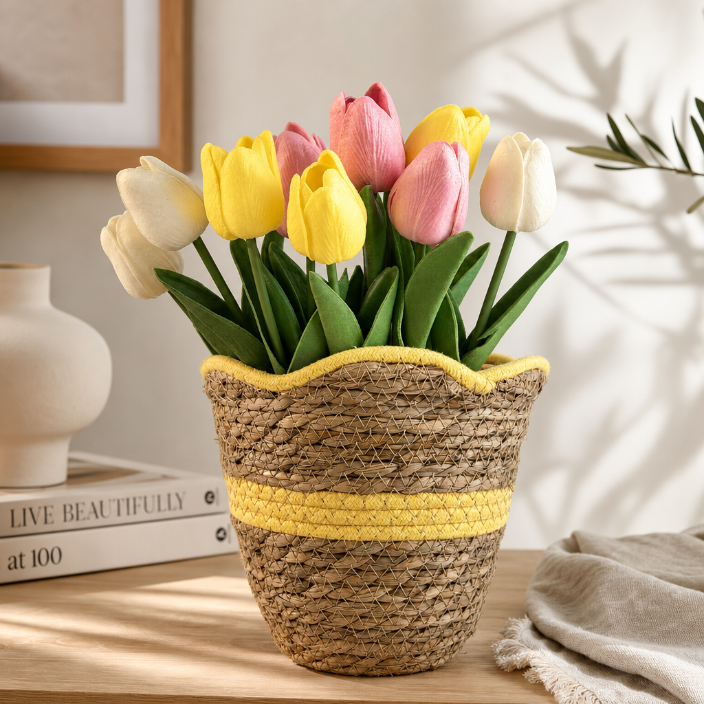 Handwoven Paper Rope Planter Basket – Eco-Friendly Decorative Plant Basket