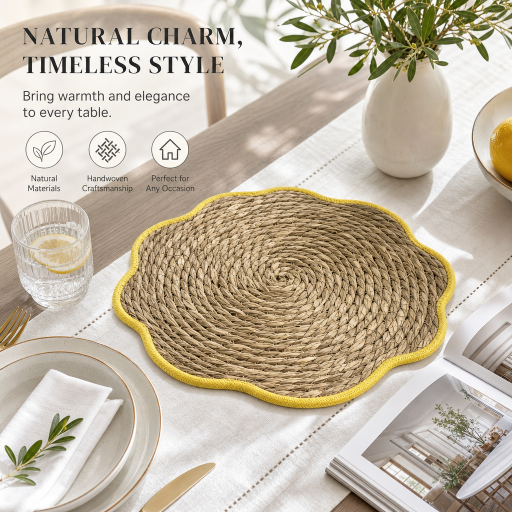 Handwoven Natural Fiber Placemat – Rustic Table Mat for Dining & Home Décor
