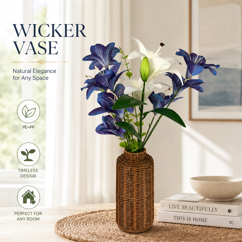 Handwoven PE+PP Wicker Vase – Decorative Rattan-Style Flower Vase for Home Décor