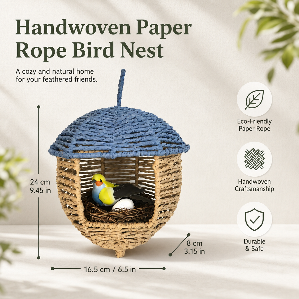 Handwoven Paper Rope Bird Nest – Natural Hanging Bird House for Home & Garden Decor