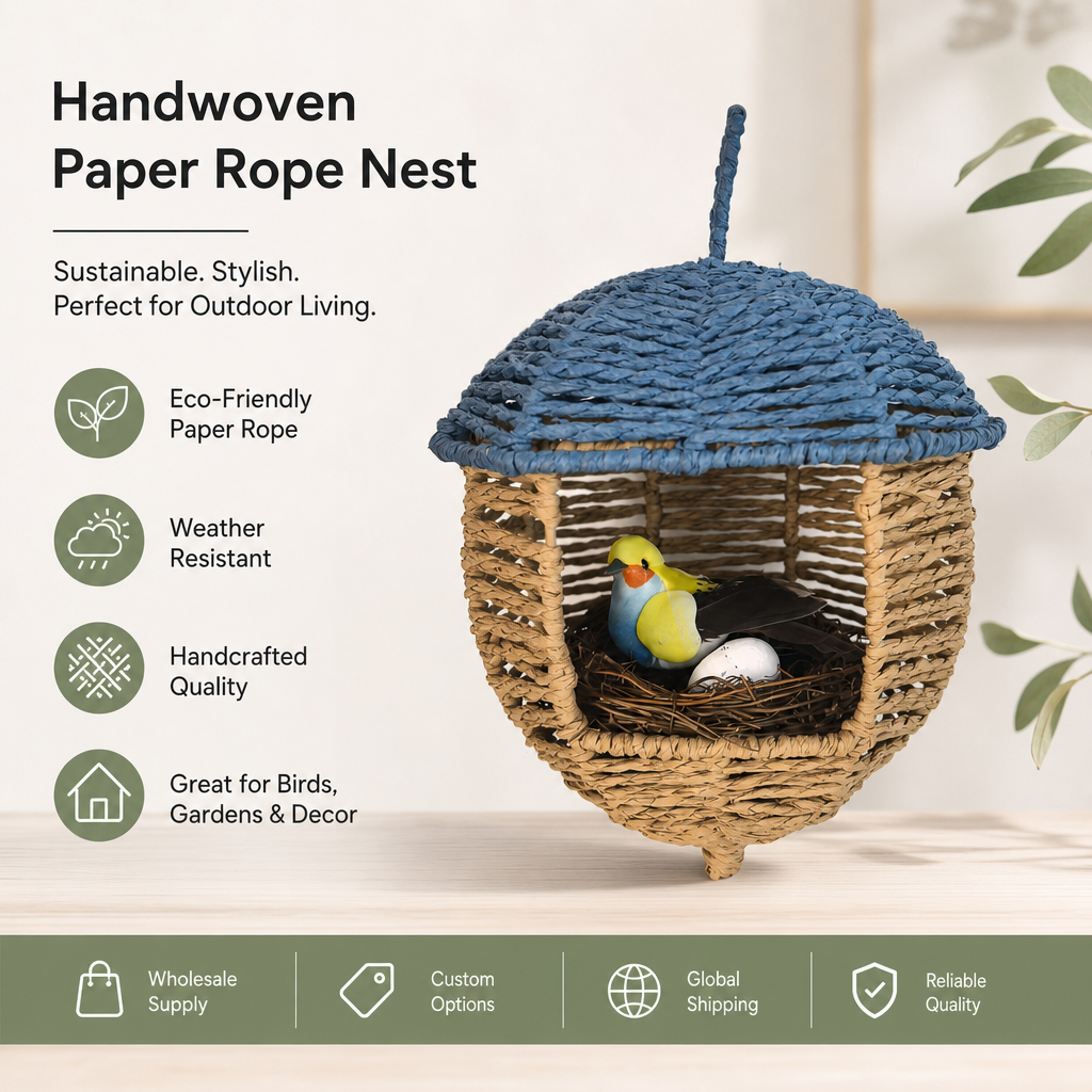 Handwoven Paper Rope Bird Nest – Natural Hanging Bird House for Home & Garden Decor