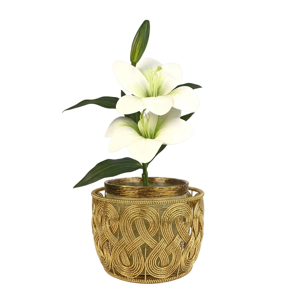 Decorative Handwoven Paper Rope Plant Basket with Metallic Gold Trim