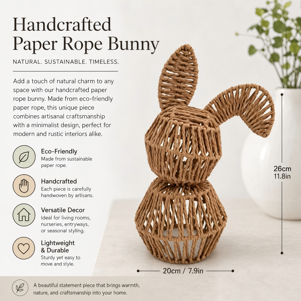 Handcrafted Paper Rope Bunny – Natural Woven Rabbit Home Decor