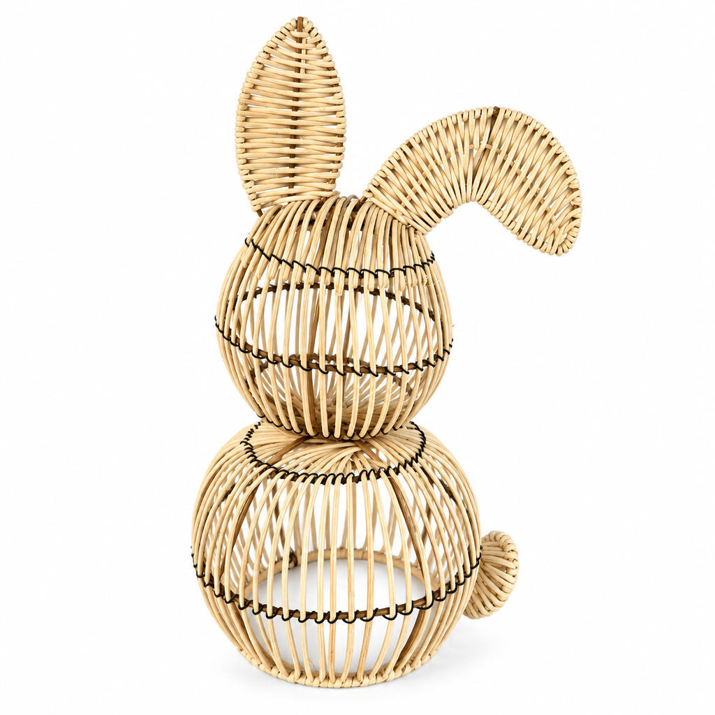 Handwoven Natural Rattan Bunny Home Decor – Rustic Easter Rabbit Figurine