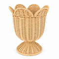 Handwoven-Style Faux Rattan Basket with Pedestal Base – Decorative Storage & Planter Basket