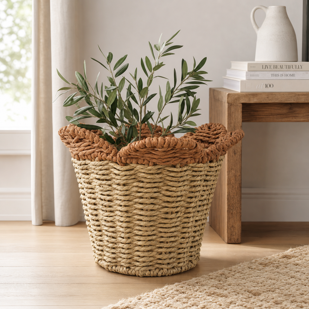 Handcrafted Paper Rope Basket – Natural Woven Storage & Plant Holder for Rustic, Boho & Modern Home Décor