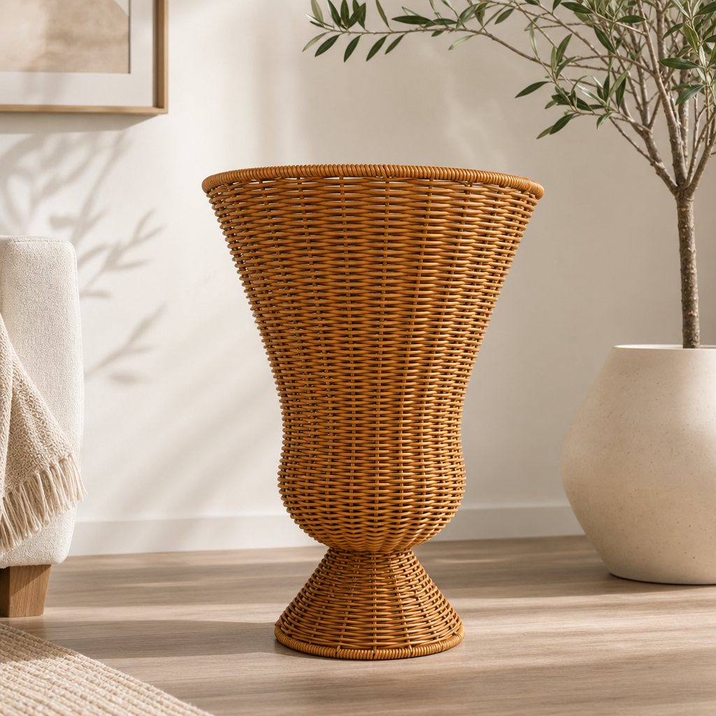 Handwoven PE + PP Wicker Tall Planter Basket – Weather-Resistant Decorative Plant Holder for Indoor & Outdoor Use