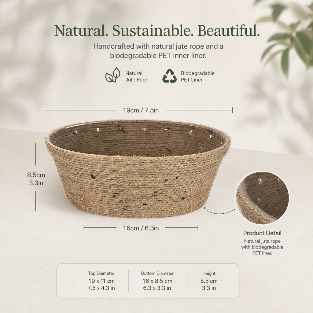 Handwoven Natural Jute Rope Planter Basket with Biodegradable PET Liner – Rustic Indoor & Outdoor Plant Holder