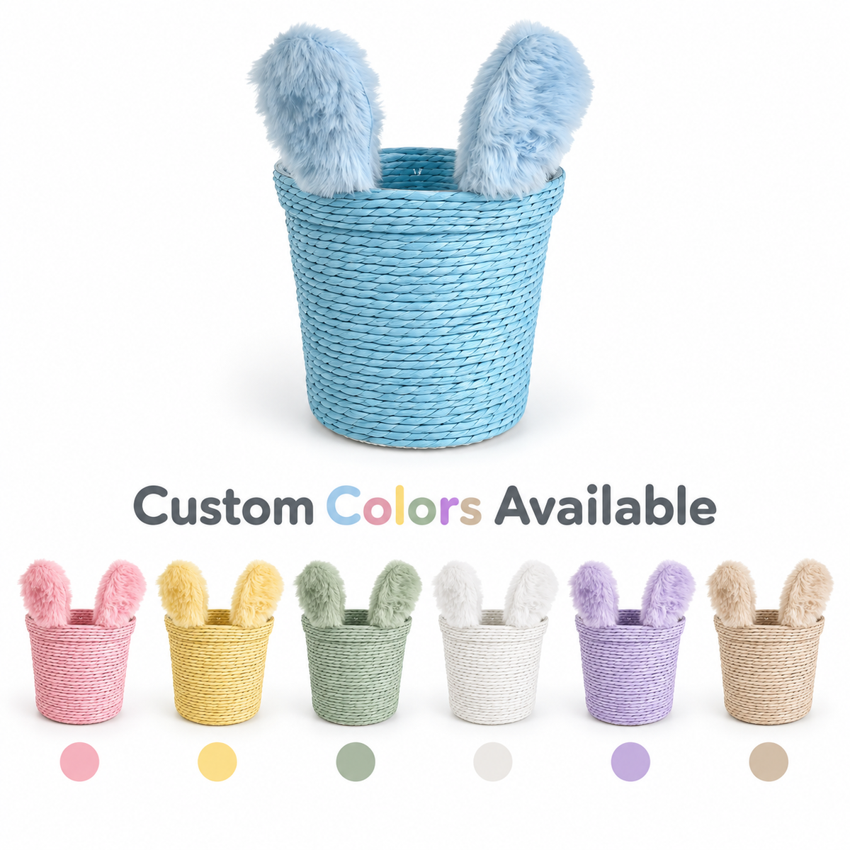 Blue Bunny Ear Handwoven Paper Rope Basket | Cute Animal Kids Storage Basket | Easter Decorative Basket