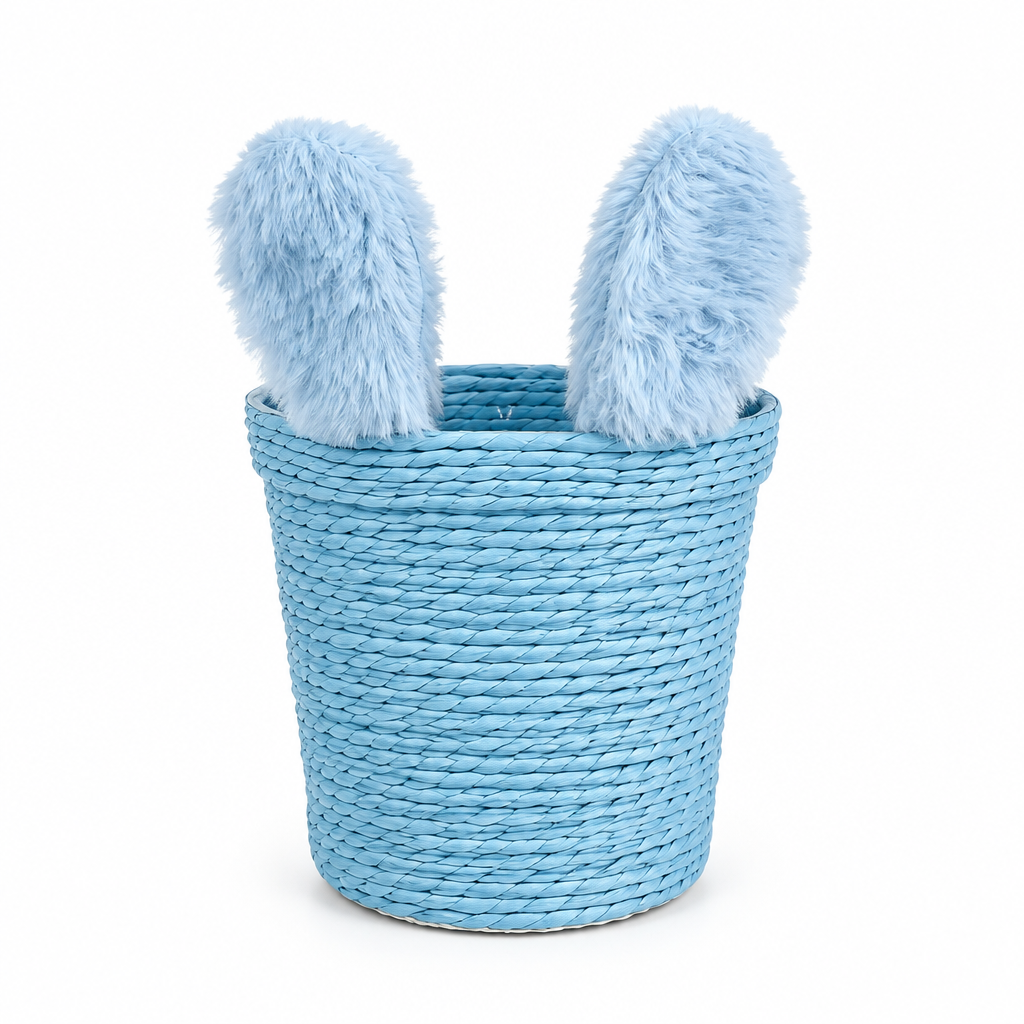 Blue Bunny Ear Handwoven Paper Rope Basket | Cute Animal Kids Storage Basket | Easter Decorative Basket